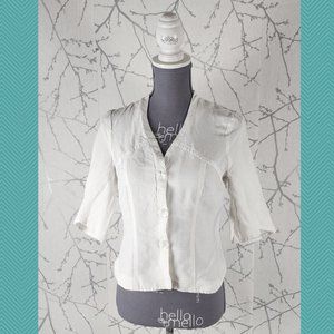 Ou Empereur Ou Rien White Button Front Cropped Blouse